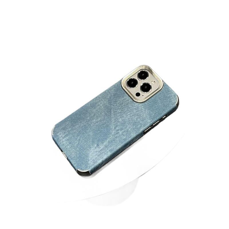 Sticky Denim Pattern Is Suitable for iPhone16 Mobile Phone Case Button Hollow Anti-drop Apple 17 Advanced Sense Protective Case 15