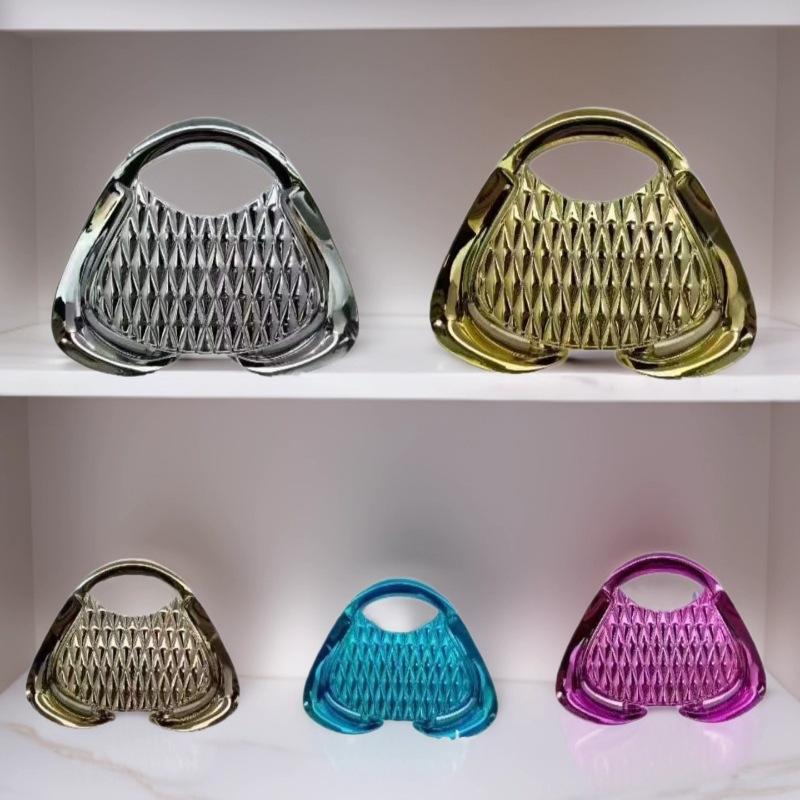 Fashion Special-Shaped Acrylic Bag Hard Shell Metal Feeling Dinner Bag Women'S Grid Trapezoidal Evening Bag Chain Banquet