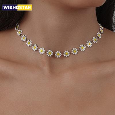 Kpop Flower Daisy Clavicle Chain Necklace for Women Wed Summer Sweet Short Choker Fashion Statement Jewelry Gift Y2K Accessories