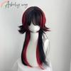Ashely Jellyfish Head Black with Red Wigs with Bangs Subculture Y2K High Temperature Fibers Cosplay Synthetic Wigs for Daily Use