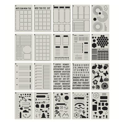 20 Pieces Journal Templates Scrapbooking Stencil for DIY A5 Journal Planner Notebook Graffiti Painting DIY Craft Project