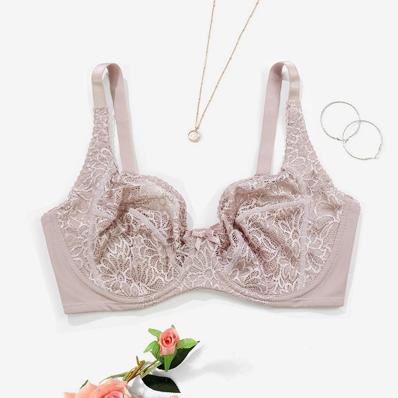 Women Plus Size Bras Lace Bralette with Wire No Foam Pad Thin Brassiere 75C-100C 80D-105D
