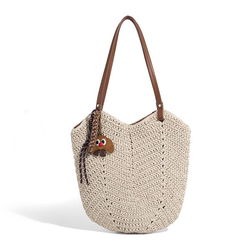 Cross-Border Lazy Style Woven Bag for Women Summer 2025 New Beach Vacation Large Capacity Shoulder Tote Bag