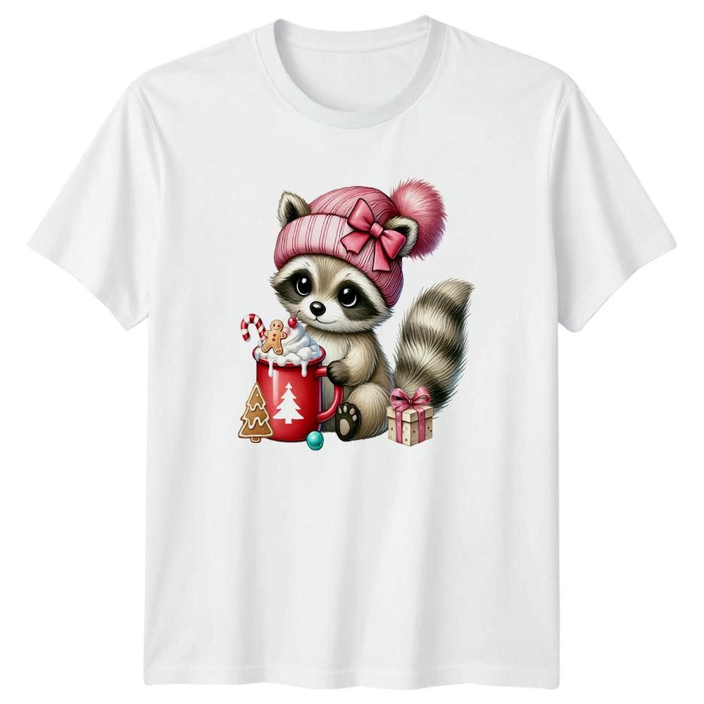 Raccoon Christmas Hot Chocolate Holidays Unisexs Unisexs Graphic Tee S