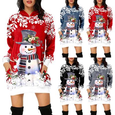 Women's Fashion Loose Casual Pocket Long Sleeve Hoodie Christmas Printed Sweatshirt Top