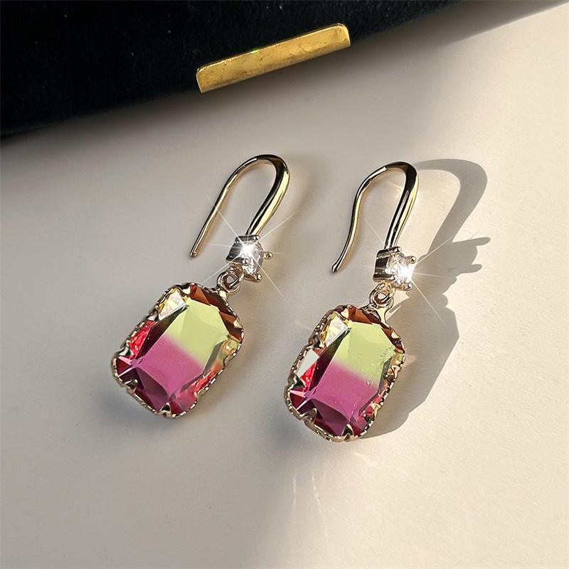 Cute Female Red Green Rainbow Drop Earrings Luxury White Crystal Earrings Yellow Gold Color Wedding Earrings For Women