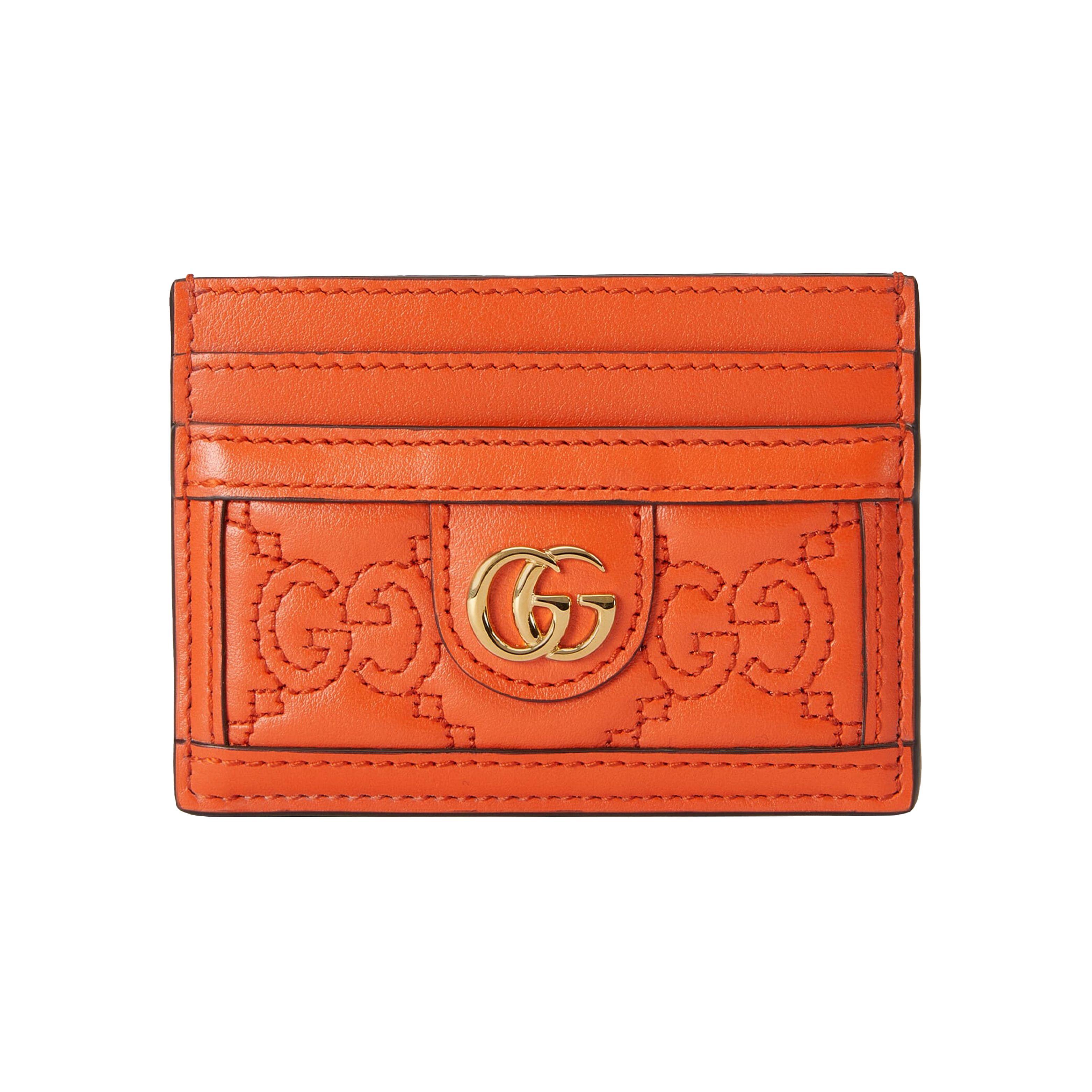 Gucci GG Matelass Gold Logo Double G Pattern Four Card Slot Leather Wallet Small Women wallet Orange 723790-UM8IG-7519 Shopping Bag SetBasic SetShopping Bag 17790₽