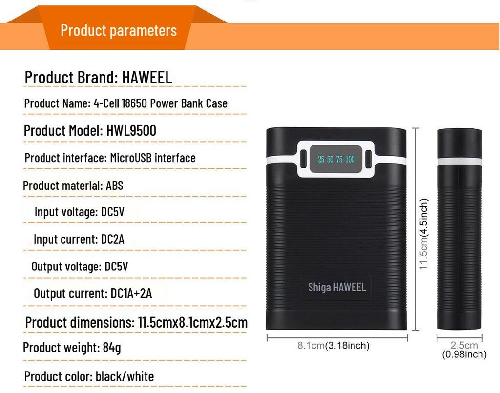 4-Section 18650 Battery Power Bank Shell with Dual USB, Solder-Free