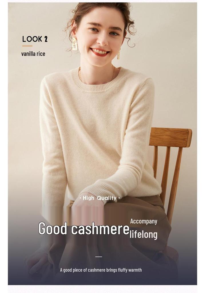 Women's Soft Cashmere Sweater - Warm, Casual Knit, Long Sleeve, Round Neck, Perfect for Autumn/Winter