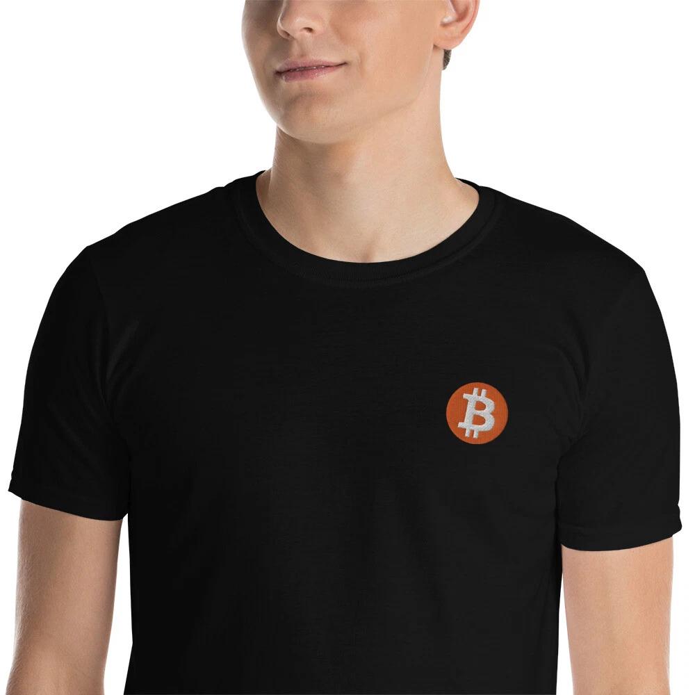 Bitcoin Logo Embroidery T- Shirt crypto trader investor gift tee 4XL