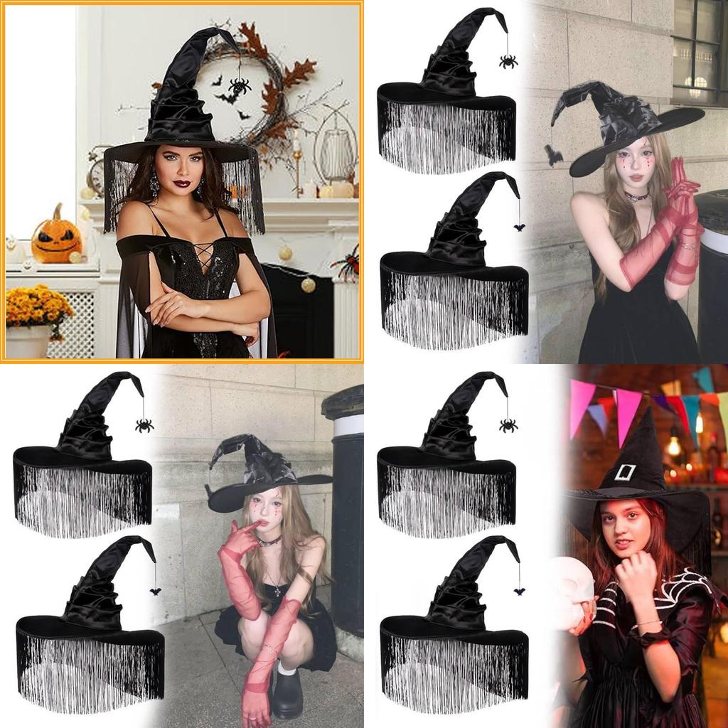 Enchanting Black Ruffled Fringe Hat For Halloween Party Witch Costume Accessory