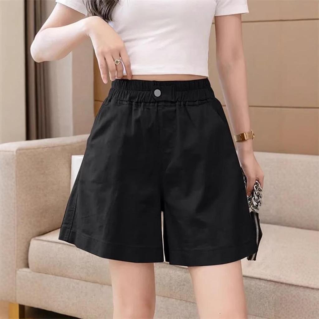 Women's Summer High Waist Pure Cotton Casual Shorts - Korean Style Plus Size, Loose Fit, Wide Leg Capri Pants
