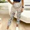 Summer Ladies Solid Color Casual Printed Sweatpants Loose Fit Drawstring Joggers Elastic Cuff Daily Casual Pants