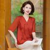 Elegante Top in Seta per Donne Petite di Mezza Età - Stile Cinese, Camicia Estiva a Maniche Corte in Seta di Gelso