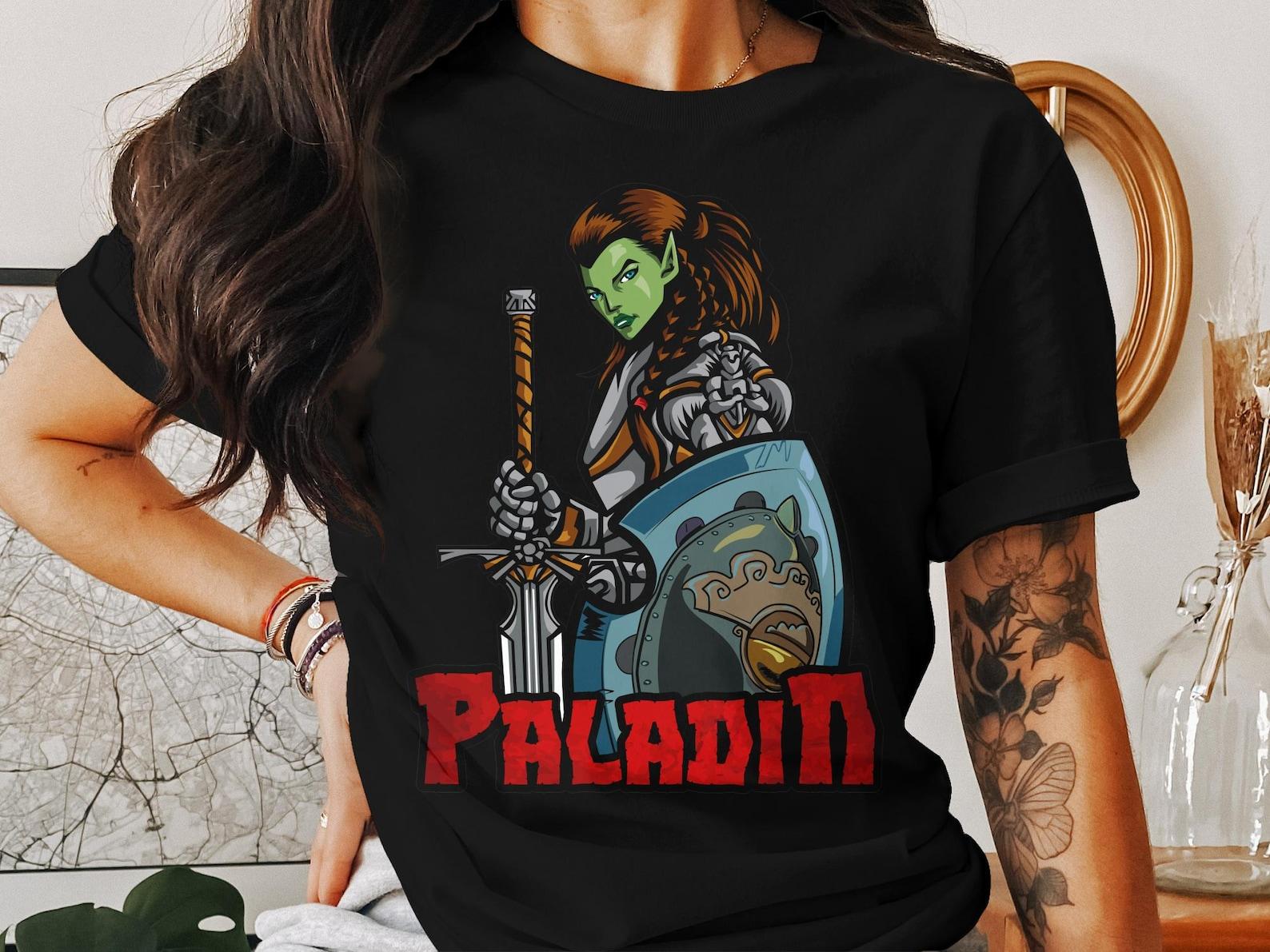 Half Orc Paladin RPG Gamer T-Shirt Fantasy Roleplaying Tee Tabletop Gaming Apparel Dungeons Character Design Gift for Gamers S
