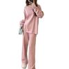 Loose Casual Style Knitted Suit Women's Autumn and Winter New Curled Round Neck Sweater Wide-leg Pants Two-piece Set