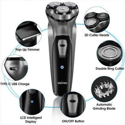 Men's Electric Shaver Rotary 3D Floating Head USB Fast Charge Waterproof Beard Trimmer Machine for Wet Dry Shaving
