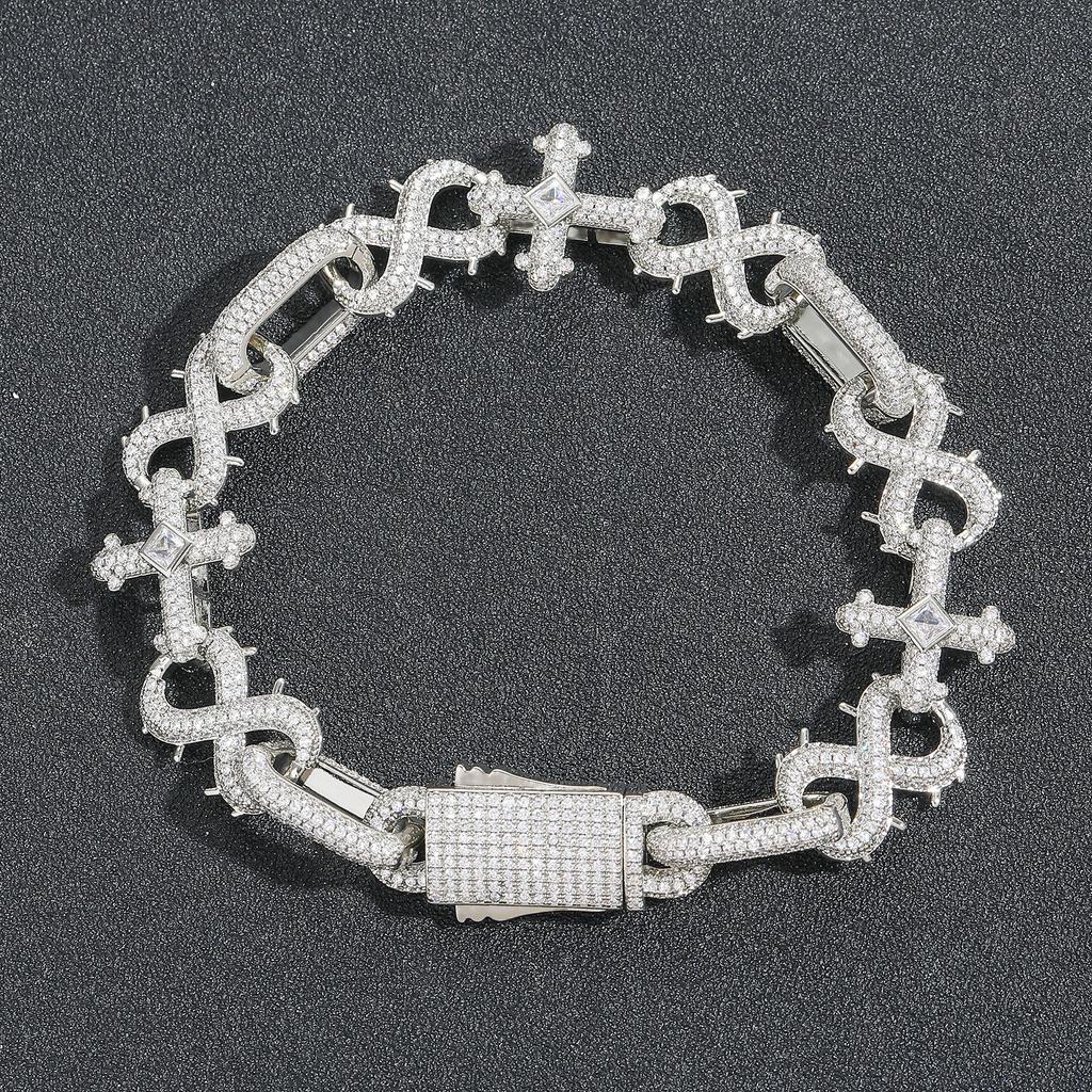 Hip Hop 8-Shape Thorn Cross Bracelet Cuban Chain Men's Zircon Personalized Trendy Jewelry