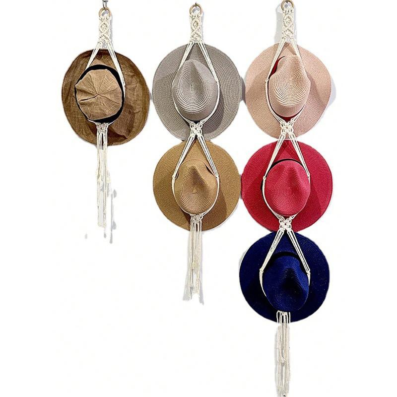 1pc/1 Set Macrame Wood Hat Rack Woven Hat Rack Handmade Hat Organizer Wall Hanging Shelves Cowboy Cap Rack for Baseball Dormitory Study Over Door