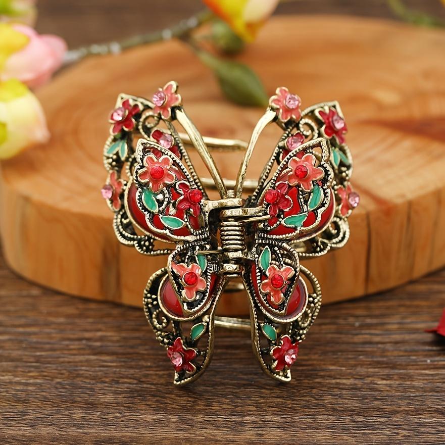 1Pcs Vintage Butterfly Flower Hair Claw Clip for Women, Medium Size Simple Back Head Shark Hair Accessory