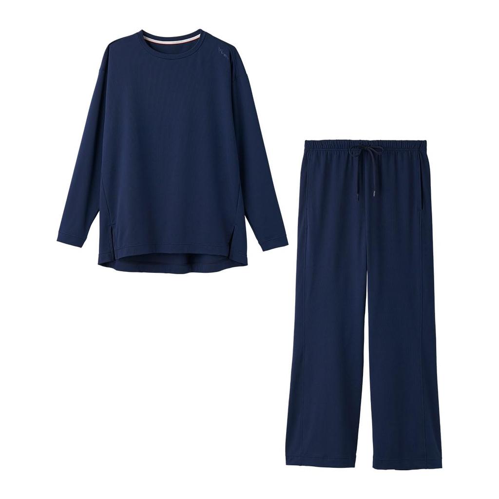 Venex Standard Recovery General Medical Long Sleeve Boat Neck and Flared Pants Size L Women's Dry+ Wear, Device, T-Shirt Set, Navy,