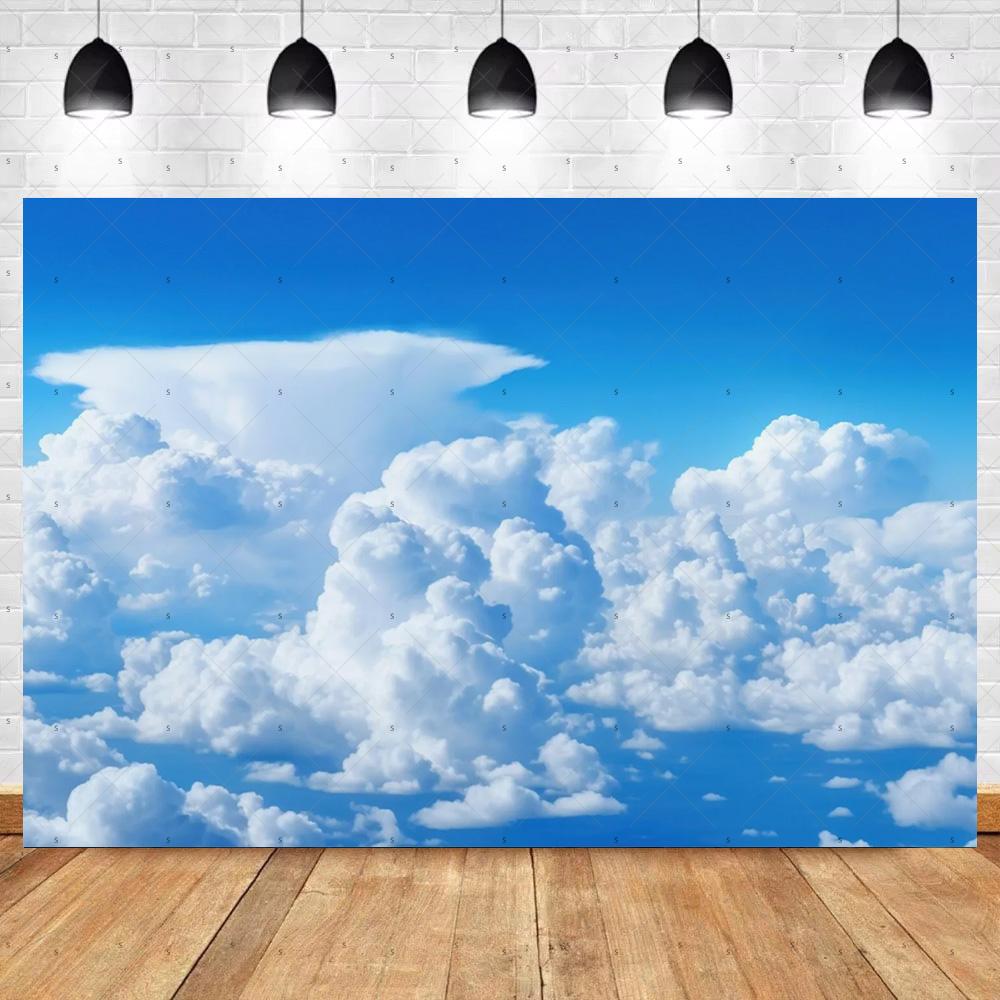 Blue Sky White Cloud Photography Props Decortions Background Realistic Sunlight Photo Studio Backdrop Supplies Banner Kids Gifts
