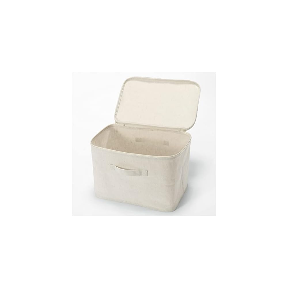MUJI Soft Box, Medium, 37cm (W) X 26cm (D) X 26cm (H), Polyester Linen, Rectangular, with Lid, Item