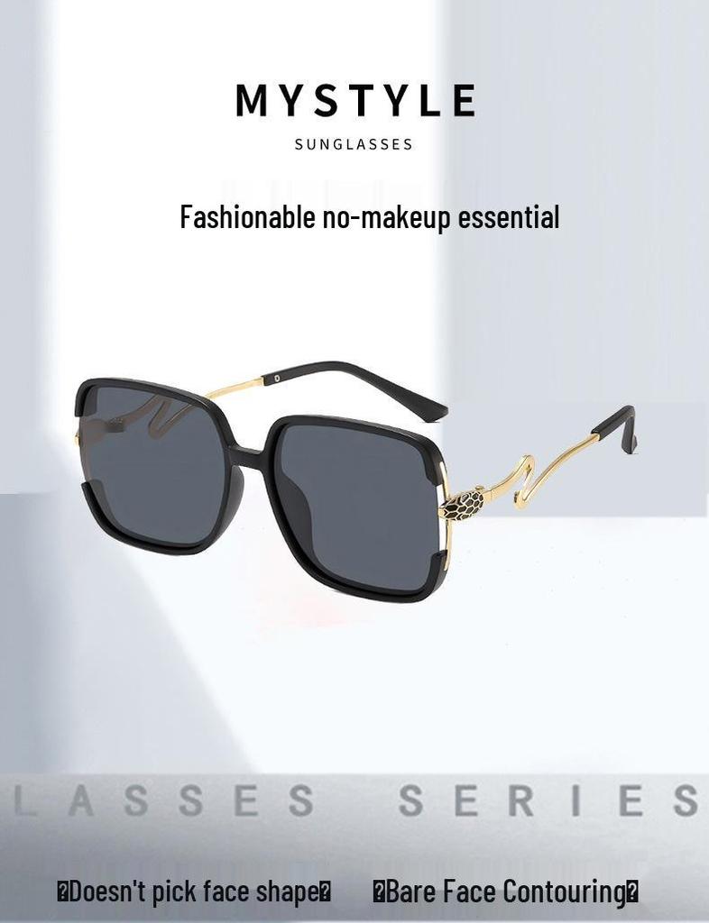 Women's Retro Polarized Sunglasses with Large Square Frame and Unique Snake-Shaped Temples - Simple and Fashionable.
