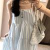 Duanmu purple and blue striped design suspender dress female student 2026 summer new seaside vacation dress