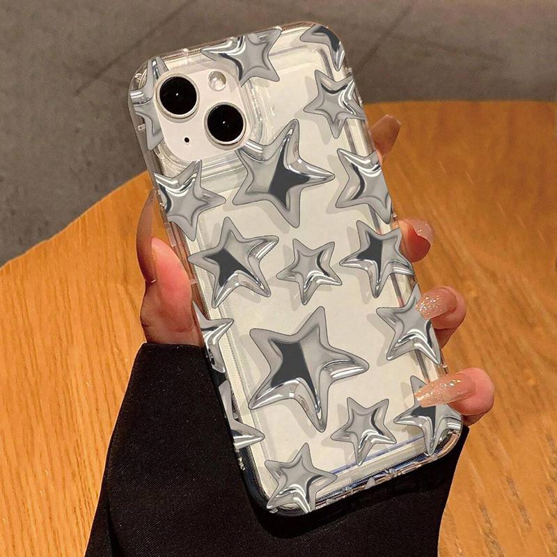Silver star luxury design Phone case iPhone 15 Pro Max 11 12 13 16 14 Plus Silicone Shockproof Case Lens protector shell