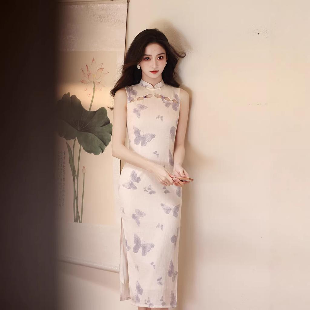 [Butterfly Language] New Chinese Dress Women's Improved Cheongsam National Style 1011 Summer Retro Temperament Gentle Sleeveless Dress