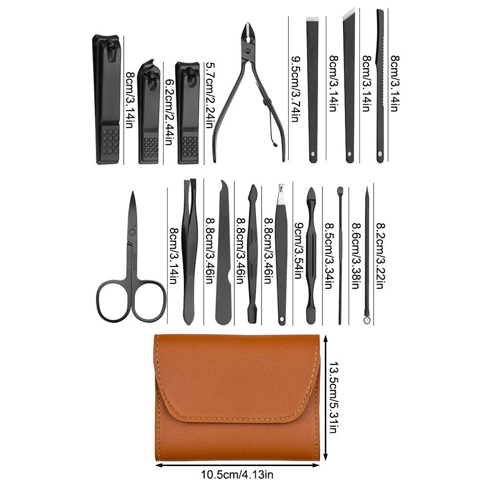 Manicure Set Pedicure Kit Nail Clippers 16 in 1 Professional Grooming Kit Stainless Steel Toenail Tools with Luxurious Brown Lea