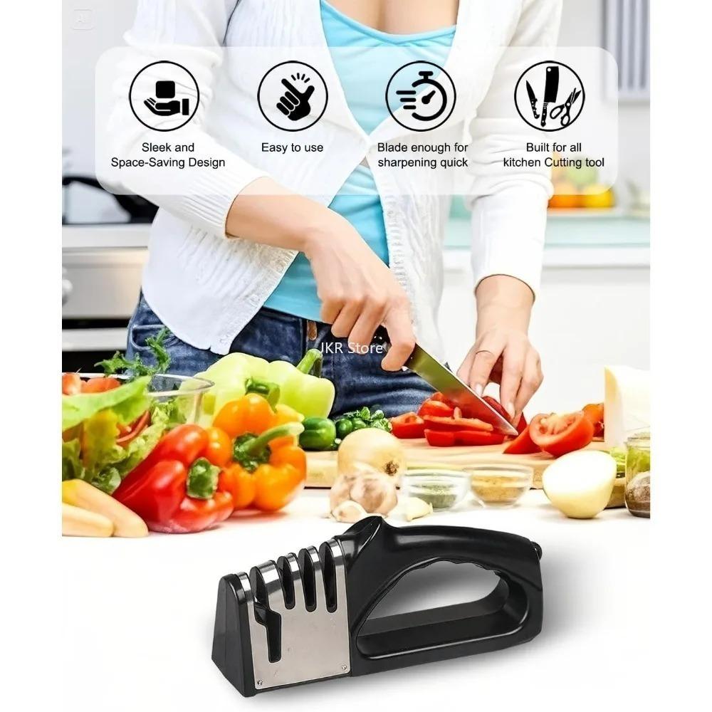 Portable Kitchen Knife Sharpener 4 In 1 Multi Function Sharpening Set Non Slip Base for Knives Scissors Kitchen Use