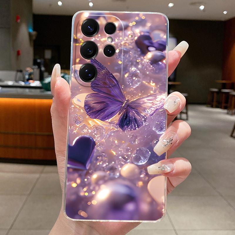 Bag Clear Case For New Hot Samsung Galaxy S26 Ultra S26 edge S 26 Plus Cover Luxury Pretty Butterfly Flower Soft TPU Phone Cases