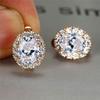 Dainty Bridal Crystal Oval Trendy Female Red Zircon Stone Earrings Vintage Rose Gold Color Wedding Jewelry For Women