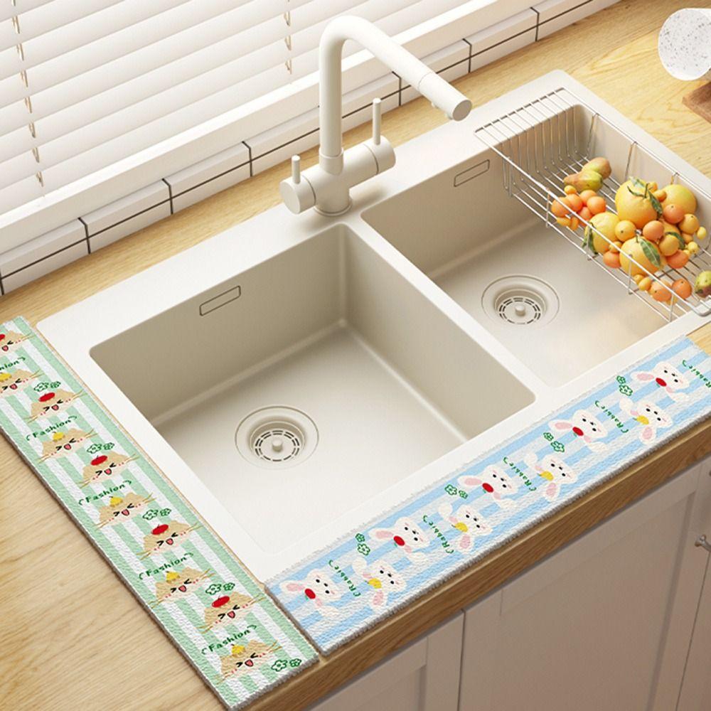 Wood Pulp Cotton Sponge Mat Cartoon Dish Drying Mat Sink Countertop Absorbent Pad  Kitchen Supplies