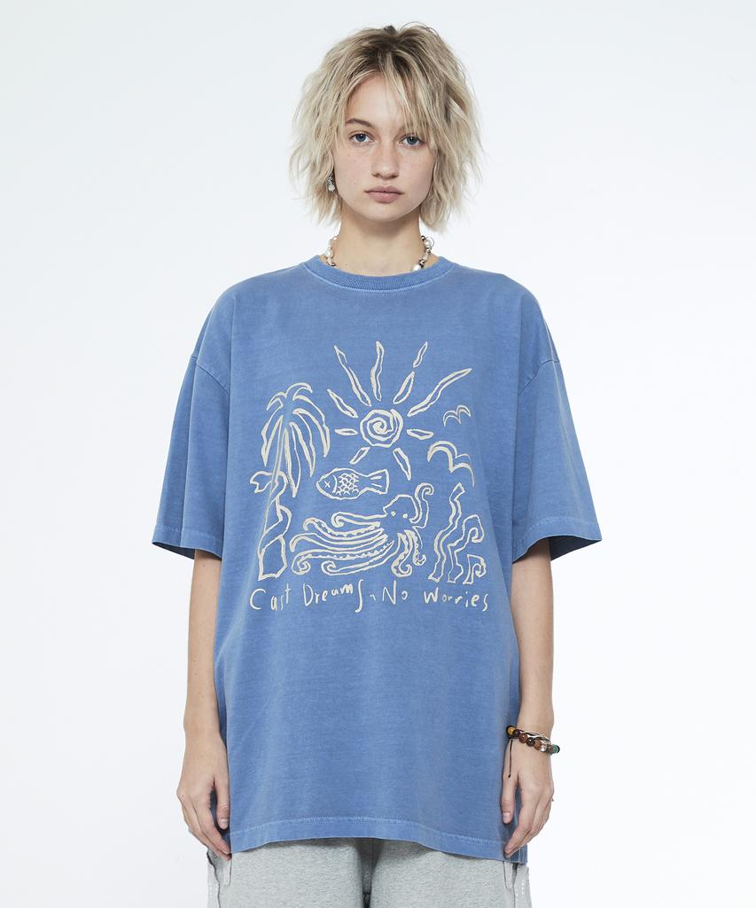 Sseleupe Cast Dream No Warris Pigment Short Sleeve T-Shirt Light Blue