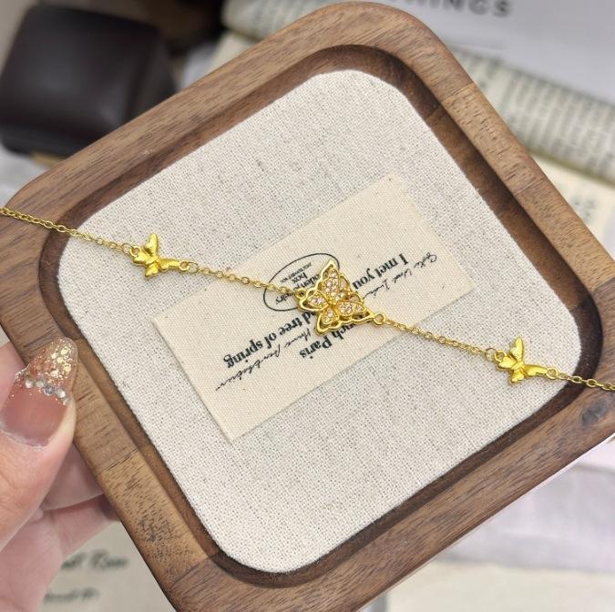 Vietnamese ancient sand gold niche exquisite bracelet micro-inlaid three butterfly hollow bracelet