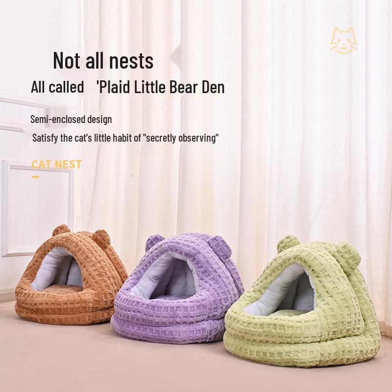 2025 New Semi-Enclosed All-Season Cat Bed: Winter-Ready, Velvet-Lined, Thickened Sleeping Bag & Dog House