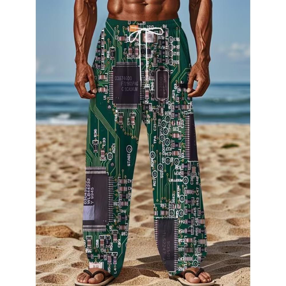 Men's 3D Retro Printed Baggy Casual Trousers,  Elastic Drawstring Waist with Pockets, for Spring Summer Home Outdoor Vacation