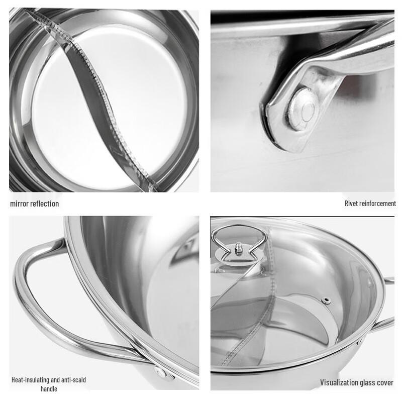 34cm 201 Stainless Steel Divided Hot Pot with Lid