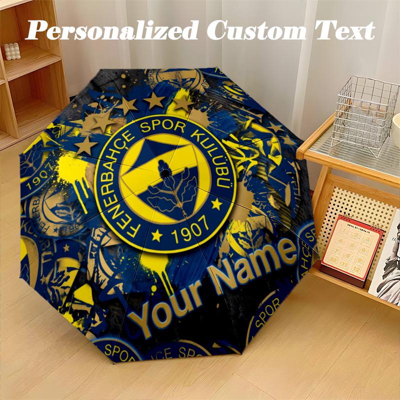 8 Rib Auto Folding Umbrella Fenerbahçe FC Print Custom Name Text Portable Rain Gear