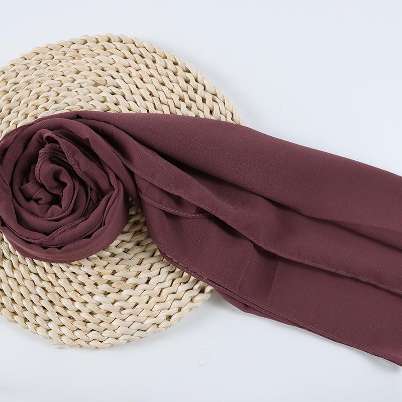 Damen einfarbiger Perlen-Chiffon-Bubbleschal, langer Seiden-Kopfschal, 70x180cm, nahöstlicher Stil