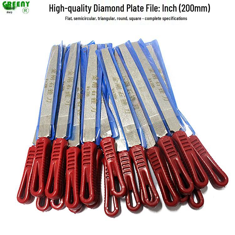 8 Diamond File Set: 8x200mm Large Plate Files - Flat, Half-round, Triangular, Round Shapes Round