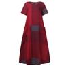 Women’s Fashion Casual  Plaid Cotton Linen Short Sleeve Loose Long Dress