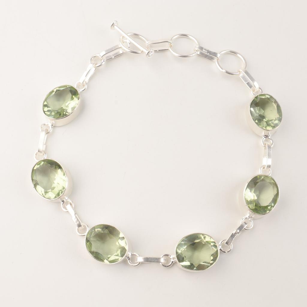 Green Amethyst Gemstone 925 Sterling Silver Handmade Bracelet Jewelry For Women RB-5-18