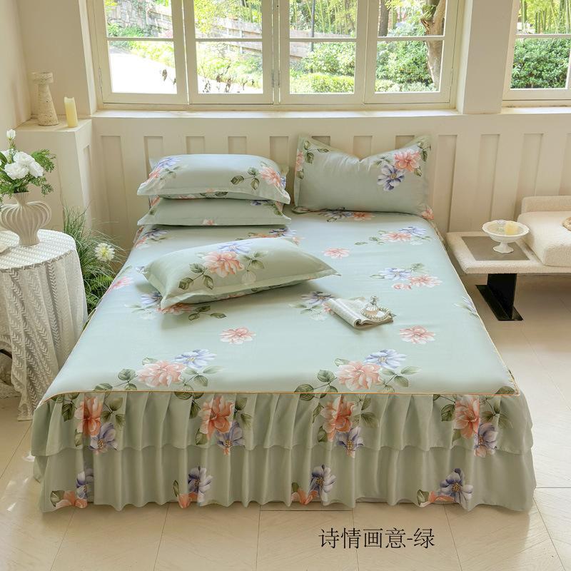 Comfortable, Relaxing, Breathable, Skin-friendly Three-piece Set: One Bed Skirt + Two Pillowcases (without Pillow Core)