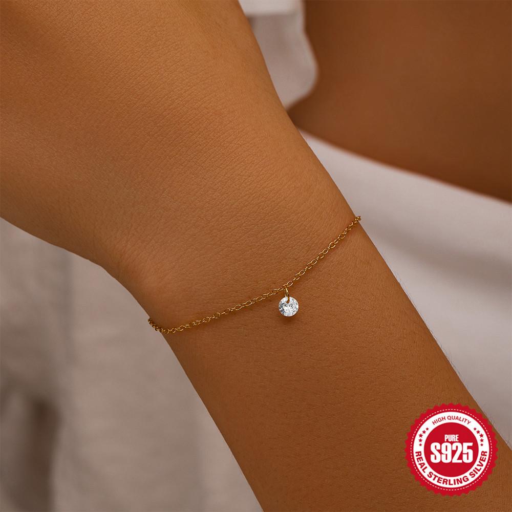 Stylish And Simple S925 Sterling Silver Single Diamond-Encrusted Stacked Daily Matching Women'S Bracelet