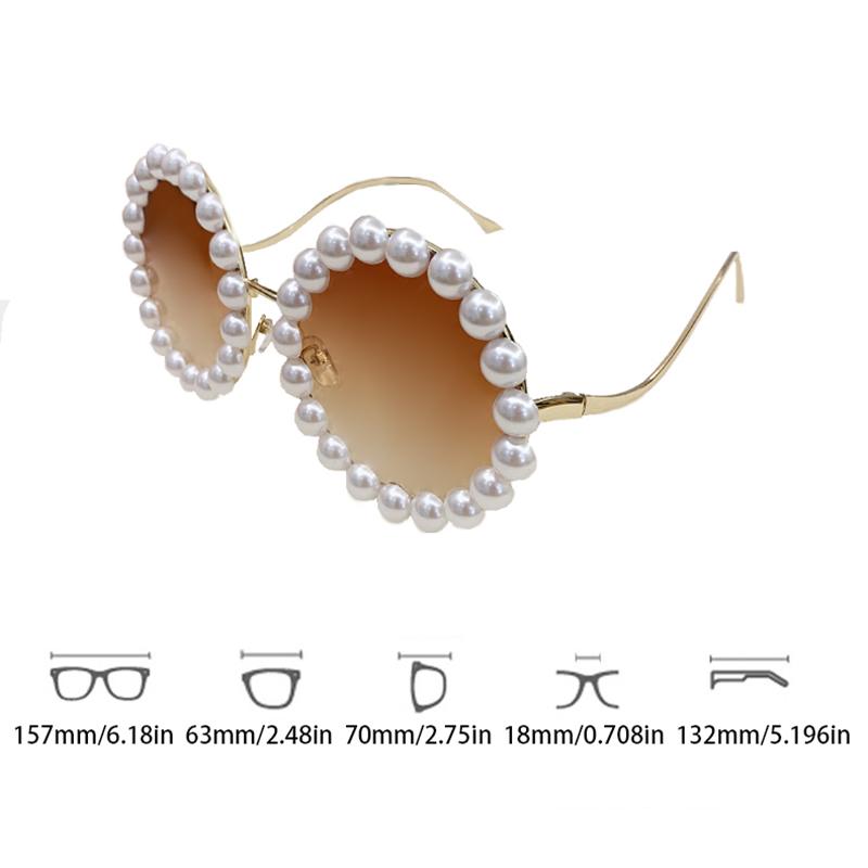 Non-polarized Round Frame Pearl Sunglasses Women Men Ins Fashion Metal Wave Leg Gradient Sun Glasses