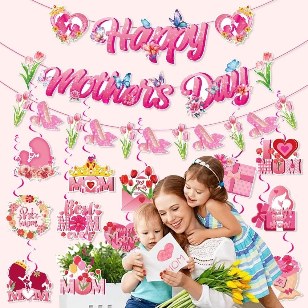 Blumenmuster Banner Dekoration Rosa Buchstabenflaggen Schmuck Neue Hängende Spiralen Party DIY Dekoration